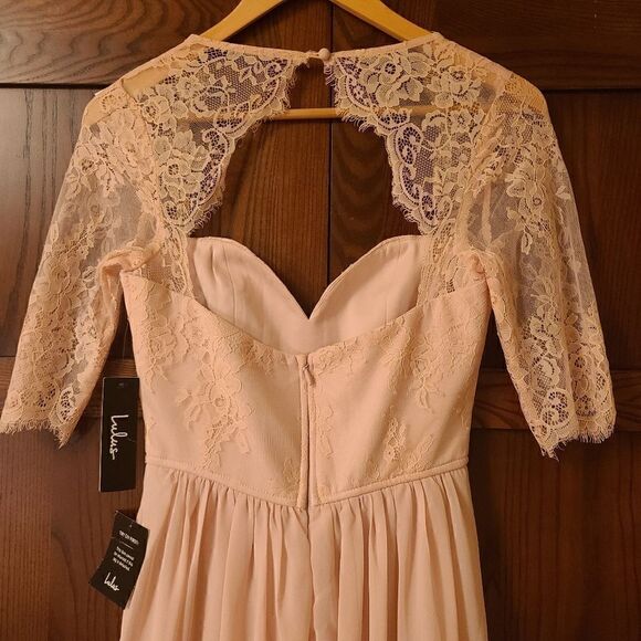 NWT Lulu's In a Fairy Tale Sweetheart Lace Blush Pink Maxi Dress Size Small - Picture 10 of 14